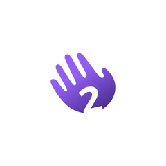 number two 2 hand palm hello logo vector icon illustration