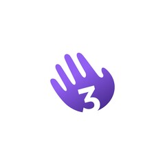 Fototapeta na wymiar number three 3 hand palm hello logo vector icon illustration