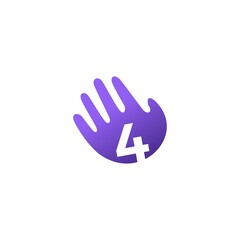 number four 4 hand palm hello logo vector icon illustration