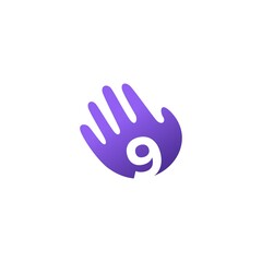 number nine 9 hand palm hello logo vector icon illustration