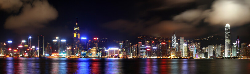 Beautiful Hongkong Skyline Panorama at night