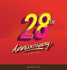 28th anniversary celebration logotype colorful design isolated with red background and modern design.