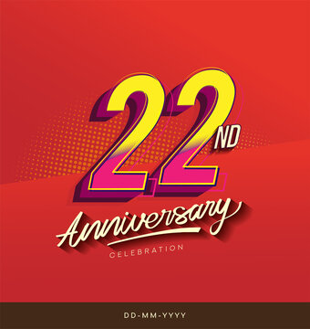 22nd anniversary celebration logotype colorful design isolated with red background and modern design.