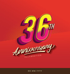 36th anniversary celebration logotype colorful design isolated with red background and modern design.