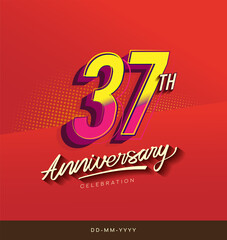 37th anniversary celebration logotype colorful design isolated with red background and modern design.