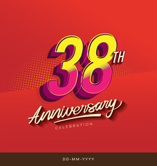 38th anniversary celebration logotype colorful design isolated with red background and modern design.