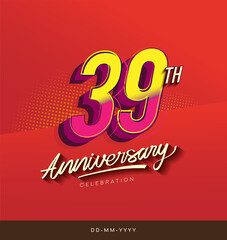 39th anniversary celebration logotype colorful design isolated with red background and modern design.