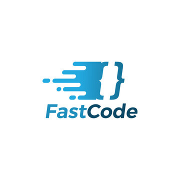 Coding logo with fast motion on flat style design illustration vector, programmer logo design template isolated on white background