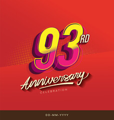 93rd anniversary celebration logotype colorful design isolated with red background and modern design.