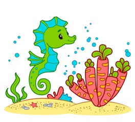 Cute Sea Horse cartoon. Seahorse clipart
