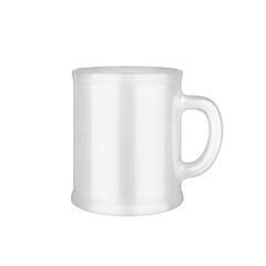 White ceramic cup on white background isolated close up, coffee mug with handle, teacup, crockery, ceramics, porcelain kitchen utensil, empty tea cup mockup, blank mug template