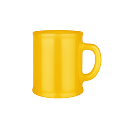 Yellow ceramic cup on white background isolated close up, coffee mug with handle, teacup, crockery, ceramics, porcelain kitchen utensil, empty tea cup mockup, blank mug template