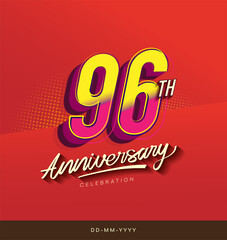 96th anniversary celebration logotype colorful design isolated with red background and modern design.