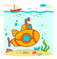 Obraz premium Cute Submarine underwater