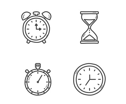 Clock and time icons - hand drawn style