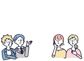 悩む　ネガティブ　男女　イラストセット