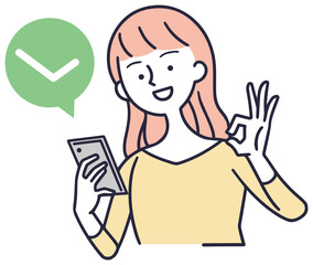 スマホ　OK　女性　シンプルイラスト　セット