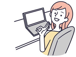 パソコンを操作する 女性 シンプルイラスト