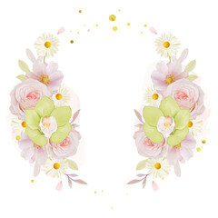Beautiful Floral Wreath With Watercolor Rose Green Orchid