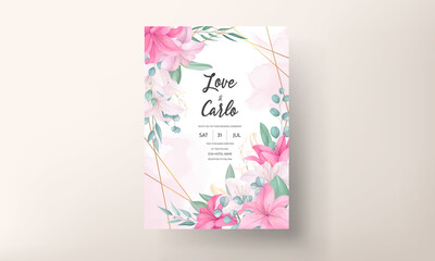 Beautiful Pink Lily Flower Wedding Invitation Card_2
