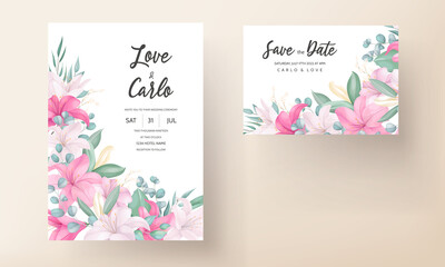 Beautiful Pink Lily Flower Wedding Invitation Card_3