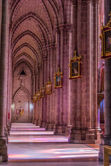 View of the interior of an aisle in Basilica of the National Vow, in Quito (Ecuador), a Roman...