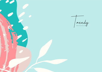 Trendy social media post creative Vector set. Background template with copy space for text and images design by abstract colored shapes, line arts, floral, tropical leaves warm color of the earth tone