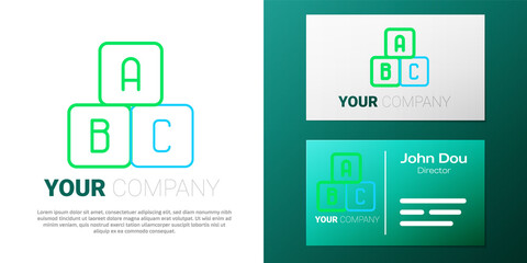 Obraz premium Line ABC blocks icon isolated on white background. Alphabet cubes with letters A,B,C. Colorful outline concept. Vector