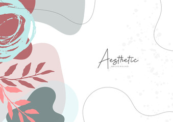 Banner background of creative minimalist hand draw illustrations floral outline lily pastel pink simple circle shape for wall decoration, postcard or brochure cover design, banner beauty website