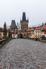 the world-famous Prague's old bridge without people
