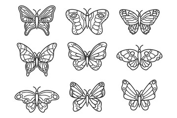 Fototapeta na wymiar Butterfly Outline With Linear Flat Details Collection_2