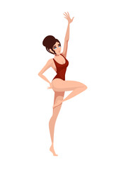 Beautiful Women Red Swimsuit Doing Exercise Cartoon Character Design Flat Illustration