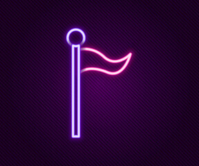Glowing neon line Flag icon isolated on black background. Location marker symbol. Colorful outline concept. Vector