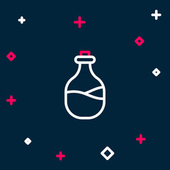 Line Old bottle of wine icon isolated on blue background. Colorful outline concept. Vector