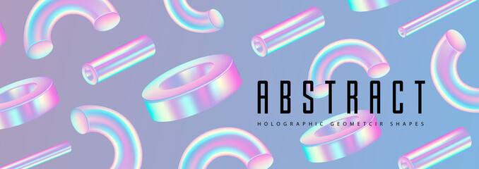 Abstract background with 3D holographic geometric shapes. Modern design. Vector illustration