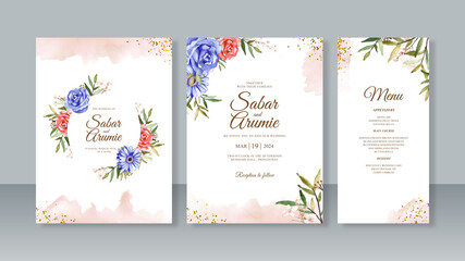 Watercolor floral painting for wedding invitation card template set