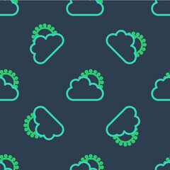 Line Sun and cloud weather icon isolated seamless pattern on blue background. Vector