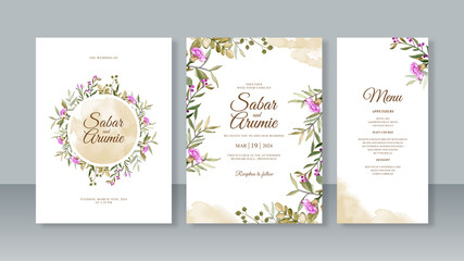 Fototapeta na wymiar Wedding invitation card set template with watercolor painting