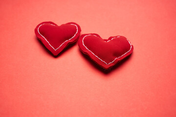 plush heart health medicine red background top view