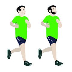 Happy running Man is engaged. Morning jogging. Vector illustration in cartoon style.