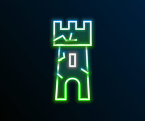 Glowing neon line Castle tower icon isolated on black background. Fortress sign. Colorful outline concept. Vector