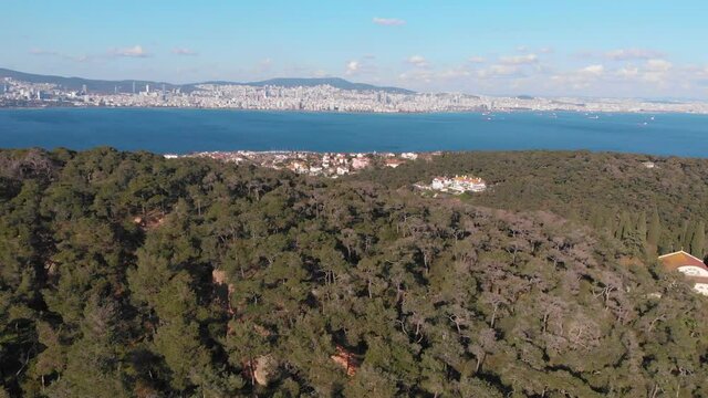 Aerial drone view of Buyukada Prince islands or Adalar Istanbul Turkey