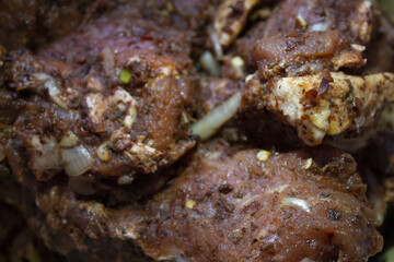 fuzzy unfocused photo of pickled meat