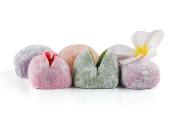 The colorful mochi Japanese dessert isolated on white background,  Clipping path.