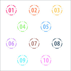 Colorful info-graphic numbers can be use to create presentation. Bullet points numbers one to ten. Colorful shape vector numbers.