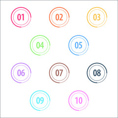 Colorful info-graphic numbers can be use to create presentation. Bullet points numbers one to ten. Colorful shape vector numbers.