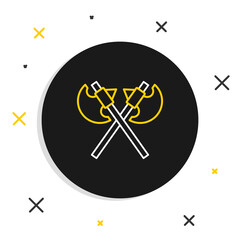 Line Crossed medieval axes icon isolated on white background. Battle axe, executioner axe. Medieval weapon. Colorful outline concept. Vector