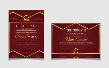 Set of certificate of achievement border design templates with elements of  luxury gold badges and modern line patterns. vector graphic print layout can use For award, appreciation, education
