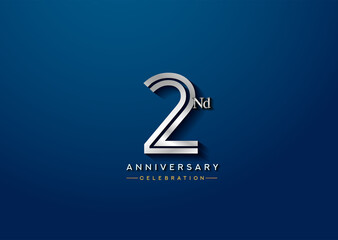2nd anniversary celebration logotype with linked number silver color isolated on blue color. vector anniversary for celebration, invitation card, and greeting card
