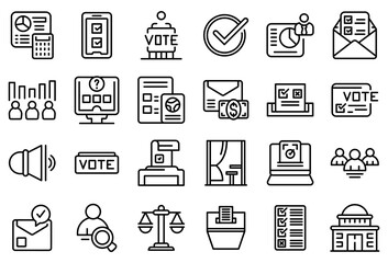 Polling booth icons set outline vector. Ballot box. Choice election campaign